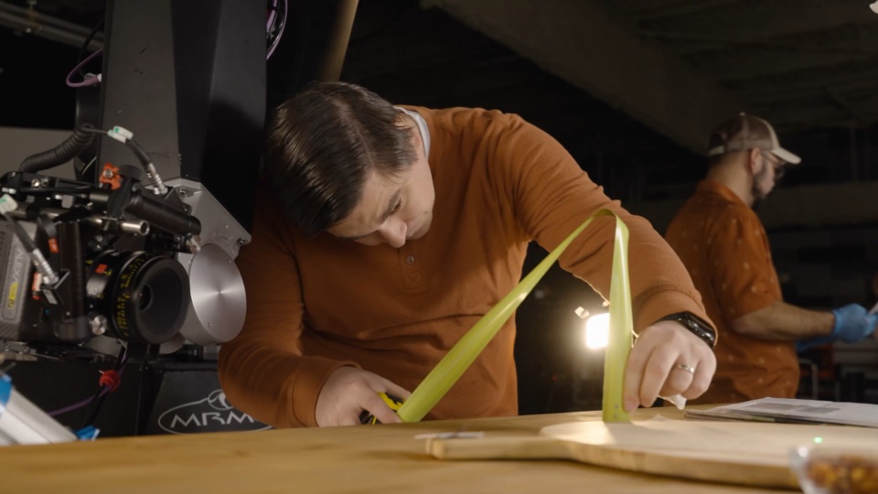 Hands-on set preparation in an archived Donatos production